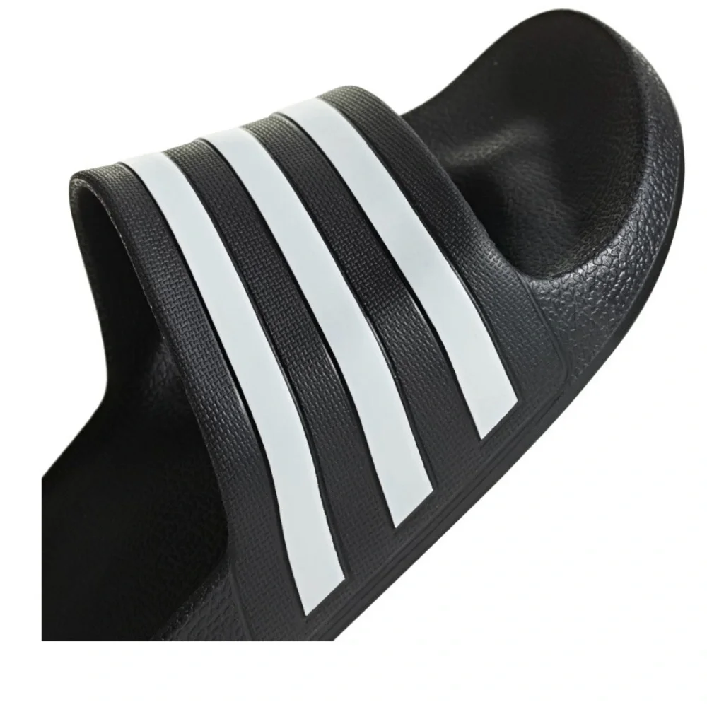 Adidas Men's Striped Black and White Slides